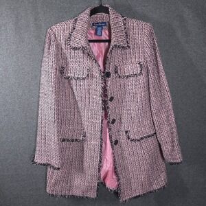 Vtg Y2K Evan-Picone Pink Black Tweed Jacket Womens Size‎ 10 Fringe Retro Career